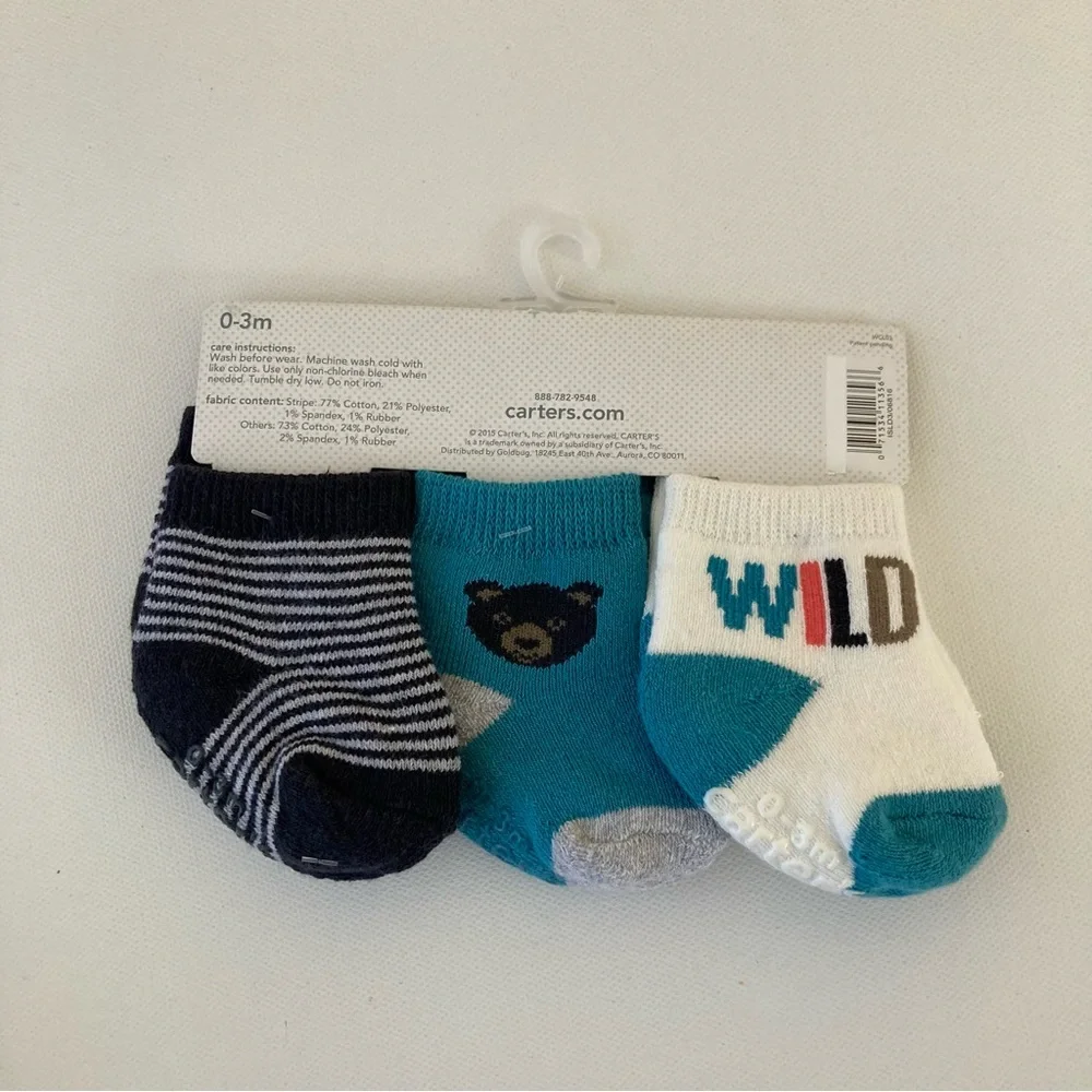 Carter’s Baby Boy 3 Pairs Of Socks Blue Gray Bear